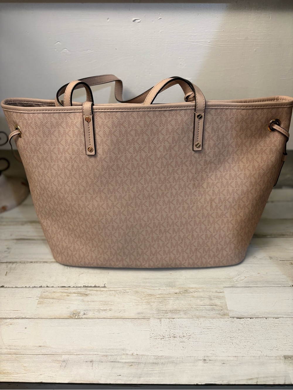 Michael Kors Pink Tote with Red & Cream Center Stripe - Picture 2 of 10